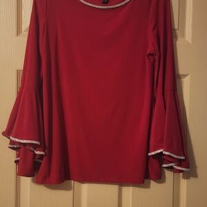 MSK Womens Red Blouse with Silver Trim Size:small Long sleeves